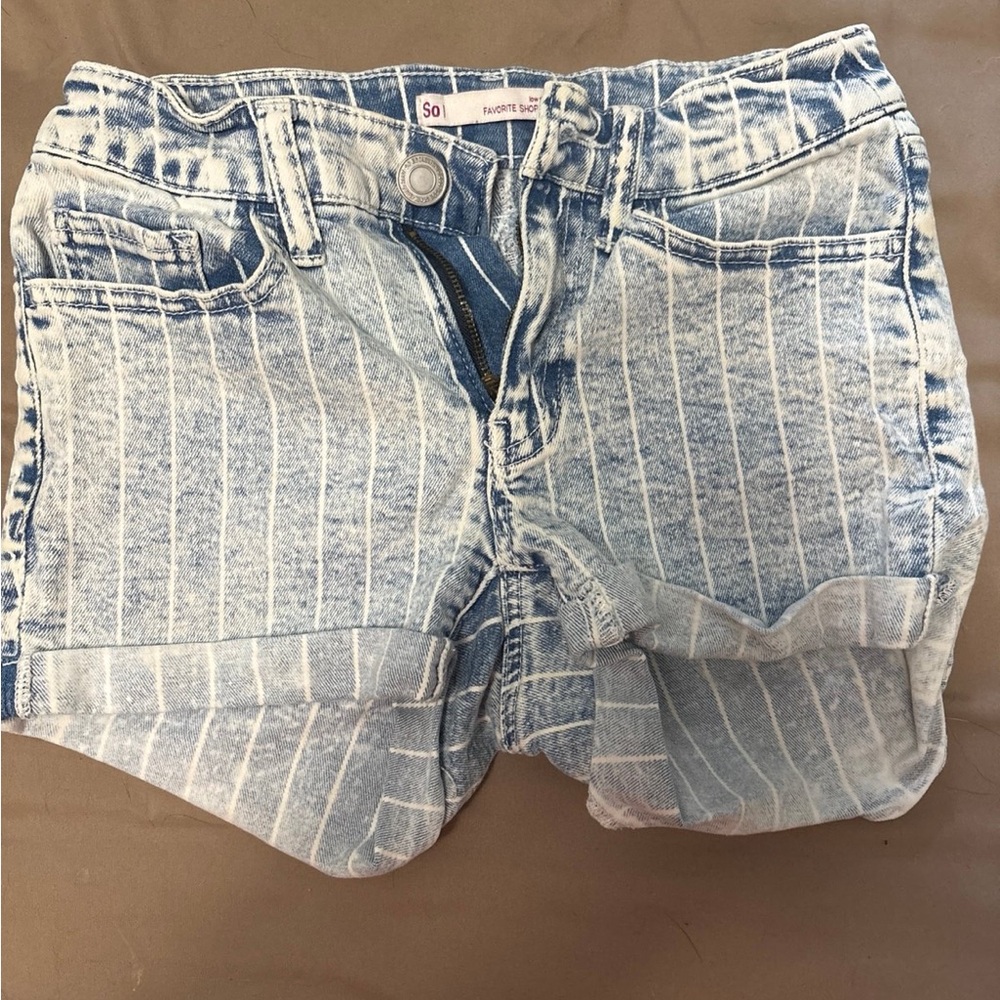 SO Women's Striped Light Blue Jean Shorts